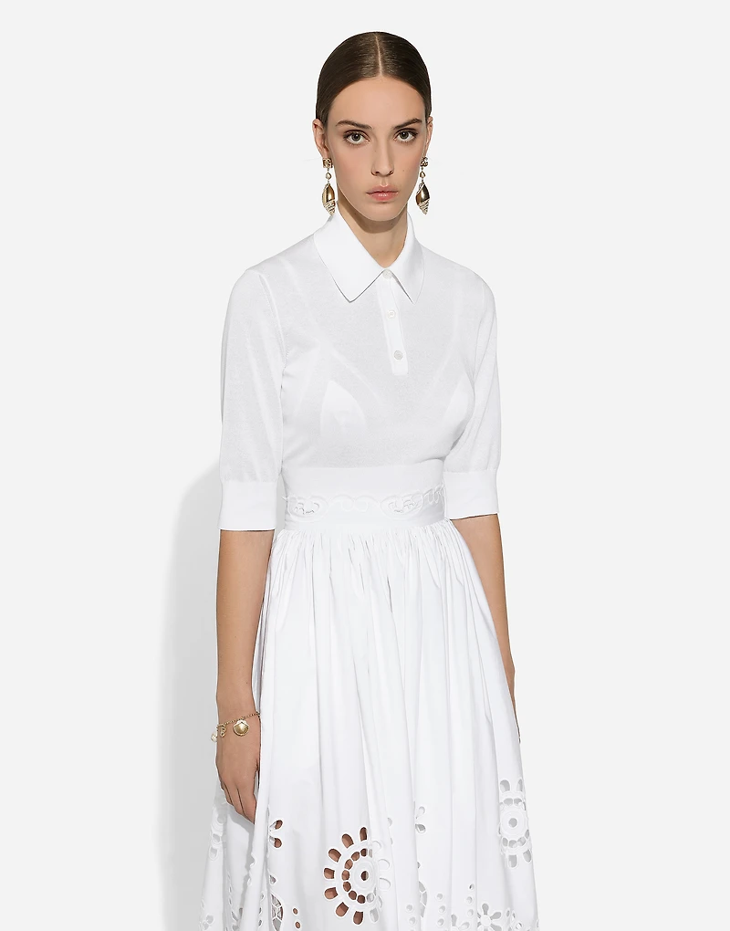 Cotton and silk cropped polo-shirt