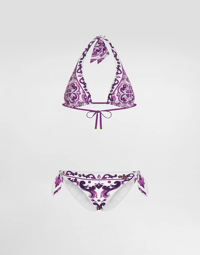 Majolica-print padded triangle bikini