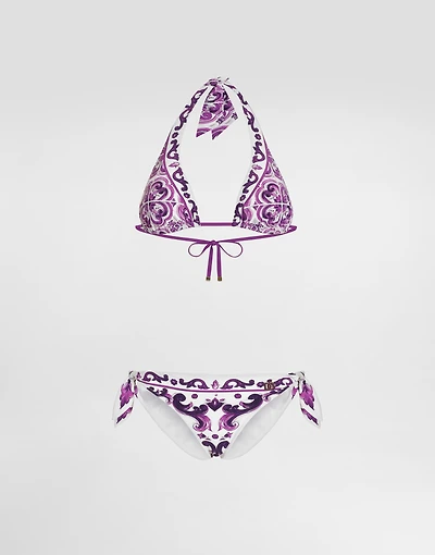 Majolica-print padded triangle bikini