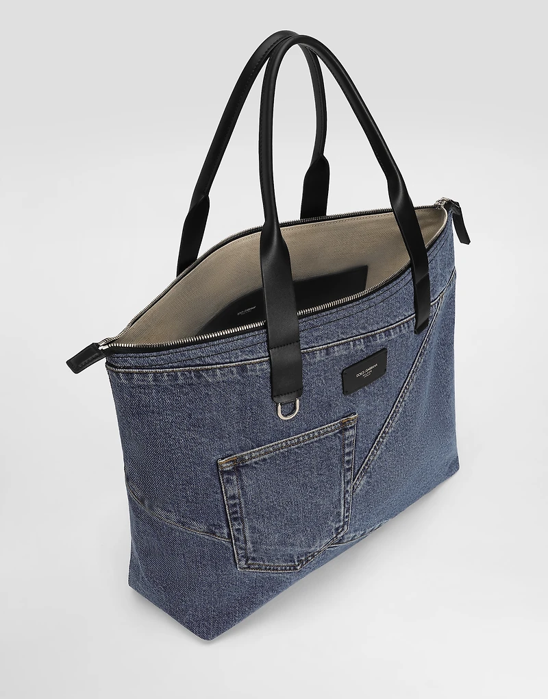 Medium shopper in patchwork denim