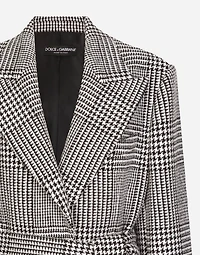 Single-breasted houndstooth check coat with belt