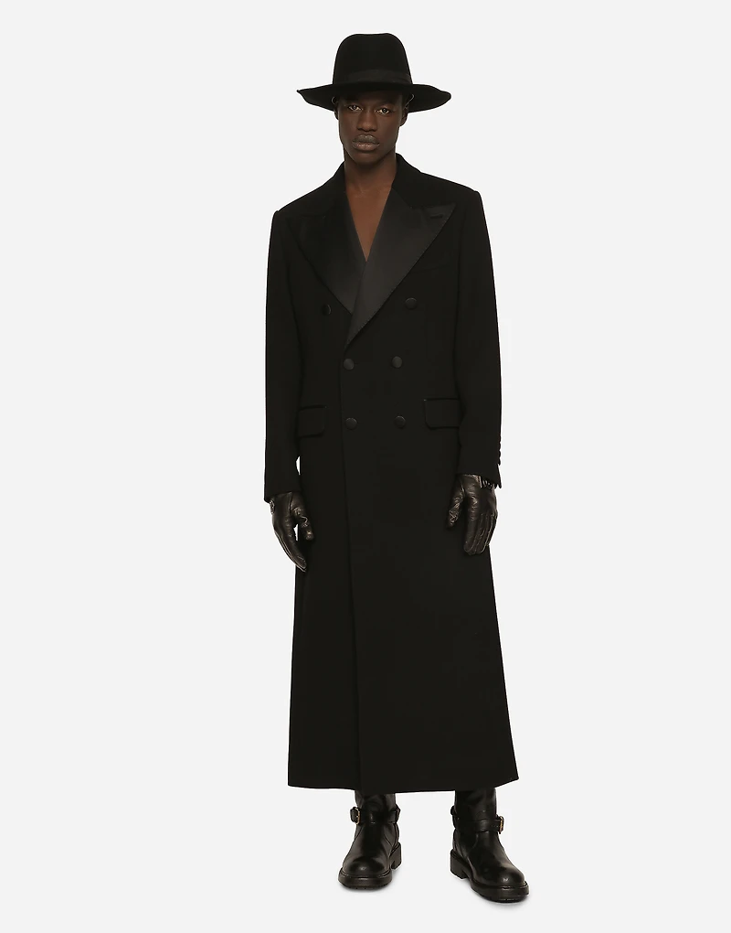 Double-breasted stretch wool crepe coat