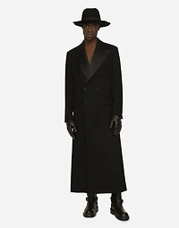 Double-breasted stretch wool crepe coat