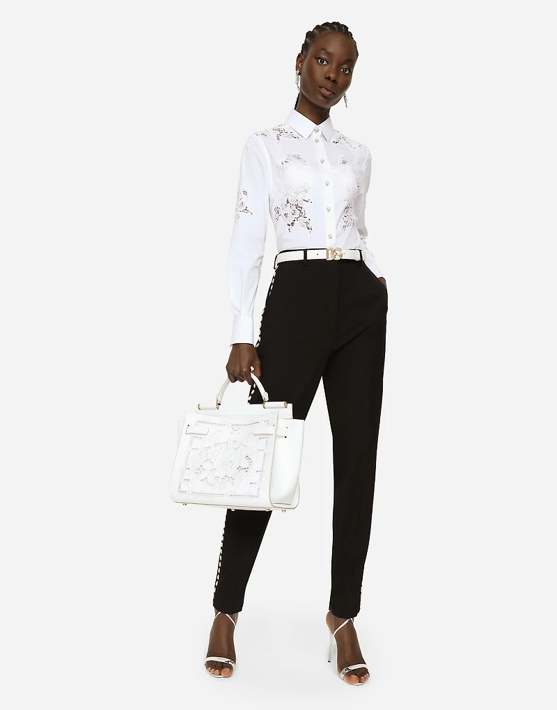 Poplin shirt with lace openwork