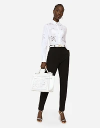 Poplin shirt with lace openwork
