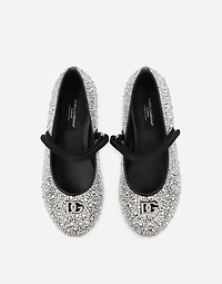 Satin ballet flats with fusible rhinestones