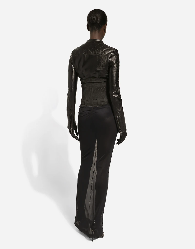 Short leather biker jacket