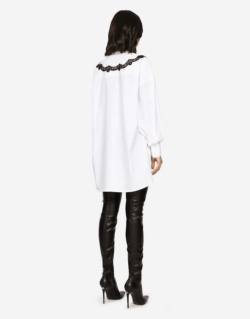 Oversize poplin shirt with lace inserts