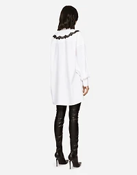 Oversize poplin shirt with lace inserts