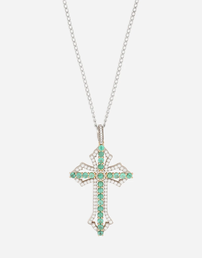 Cross Pendant 18-carat yellow and white gold, emeralds, and diamonds