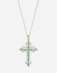 Cross Pendant 18-carat yellow and white gold, emeralds, and diamonds