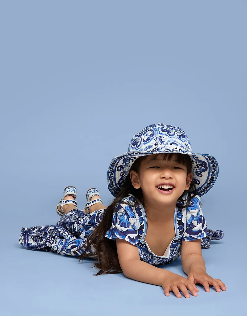 Long majolica-print poplin dress