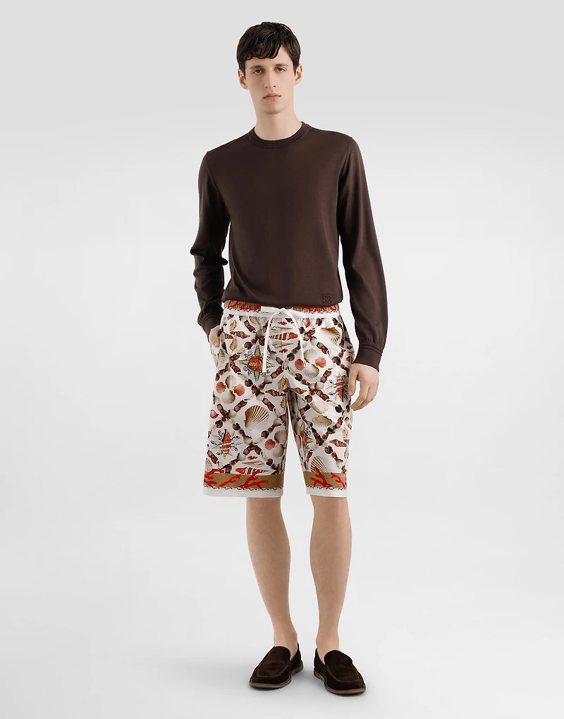 shell-print poplin trousers