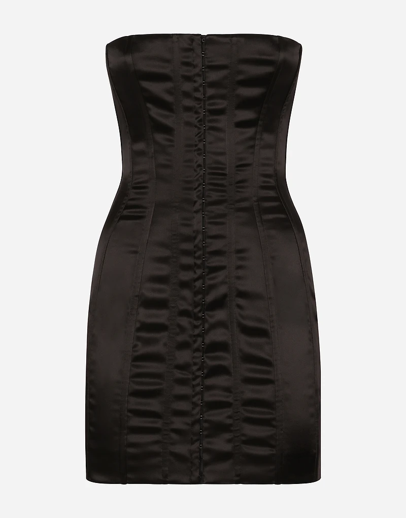 Short strapless satin dress