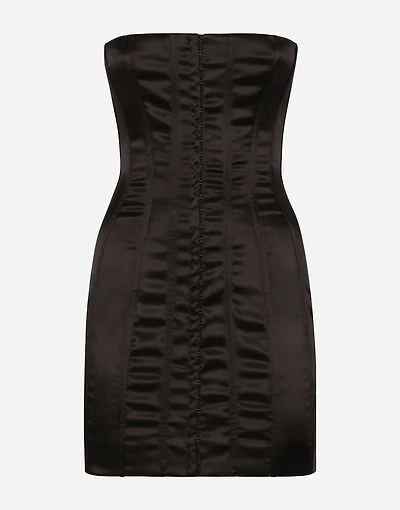 Short strapless satin dress