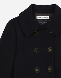 Double-breasted wool coat with branded buttons