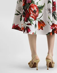 Flower-print pleated poplin skirt