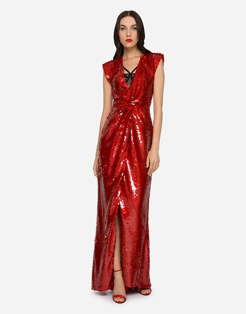 Long sequined dress with draping