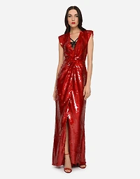 Long sequined dress with draping