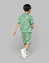 Jersey T-shirt with green majolica print