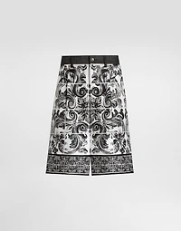 Maiolica-printed denim bermuda shorts