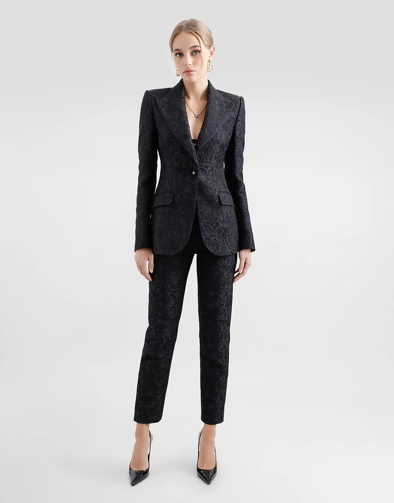 Tailored quilted floral jacquard pants