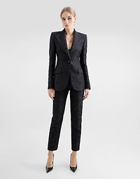 Tailored quilted floral jacquard pants