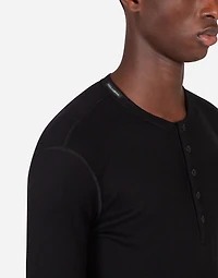 Fine-rib cotton granddad-neck t-shirt with long sleeves