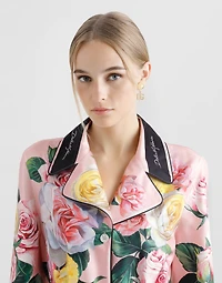 Twill pajama shirt with rose and peony print