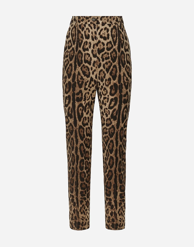 High-waisted pants leopard-print wool
