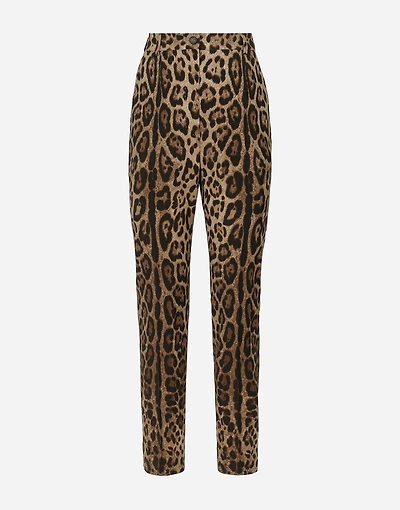 High-waisted pants leopard-print wool