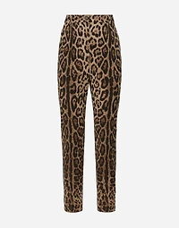 High-waisted pants leopard-print wool