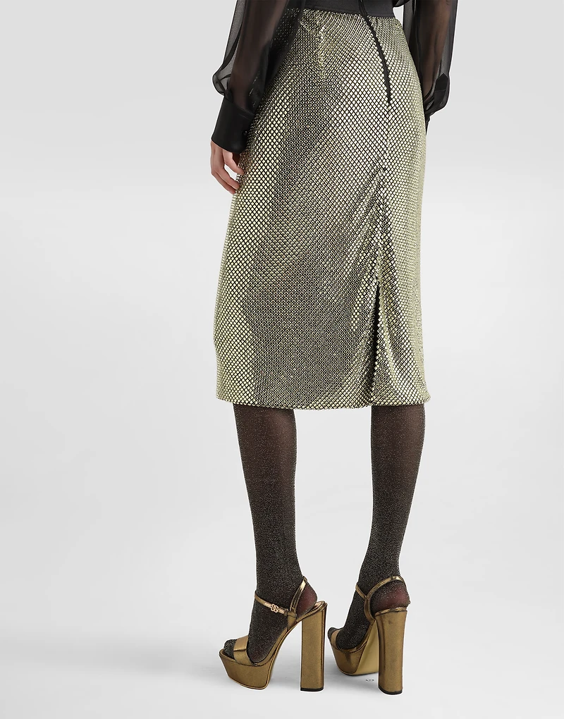Midi pencil skirt crystal mesh