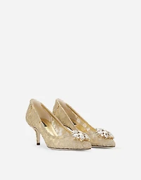 Lurex lace rainbow pumps with brooch detailing