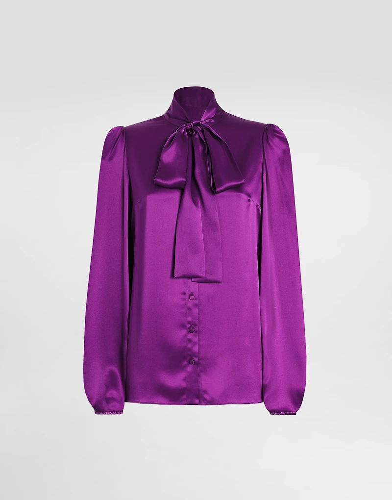 Silk satin shirt with pussy-bow