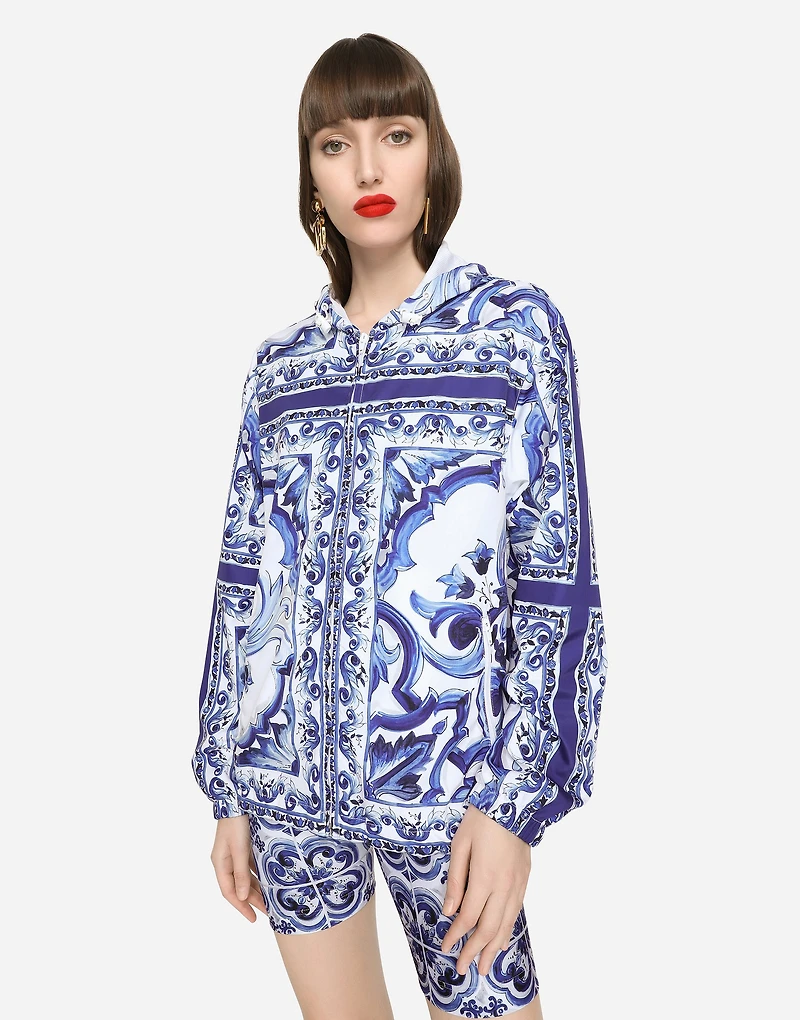 Majolica-print windbreaker with hood