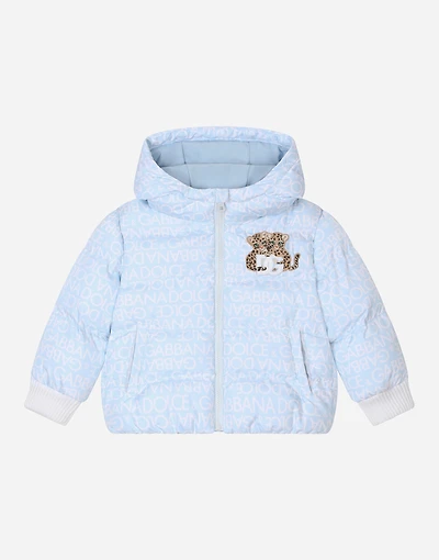 Short down jacket with all-over logo detailing and patch