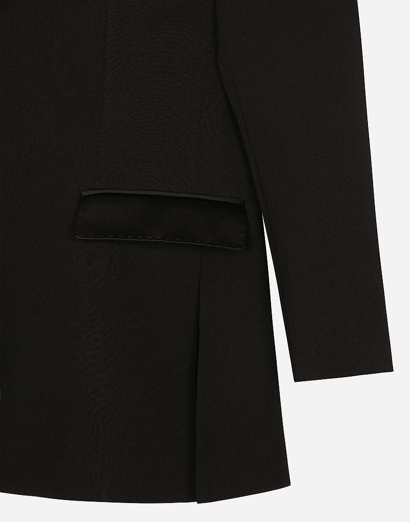 One-shoulder wool gabardine jacket