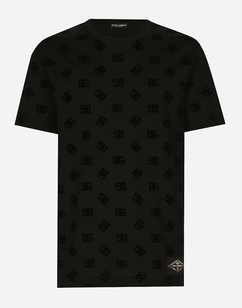 Cotton T-shirt with all-over flocked DG print