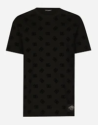 Cotton T-shirt with all-over flocked DG print