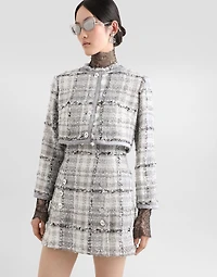 Short check lurex raschel tweed jacket