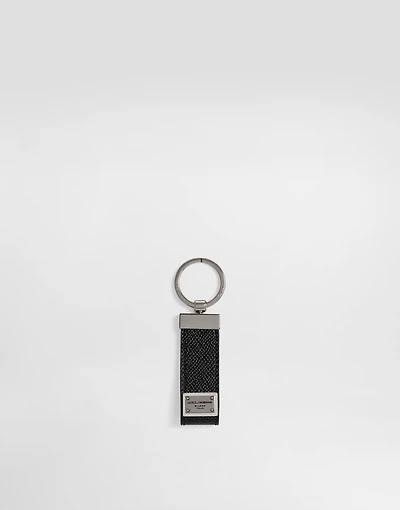 Calfskin key chain with logo tag