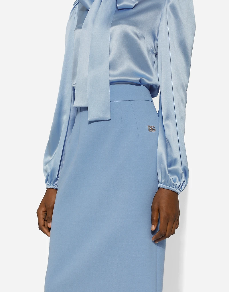 Calf-length wool crêpe pencil skirt with DG logo