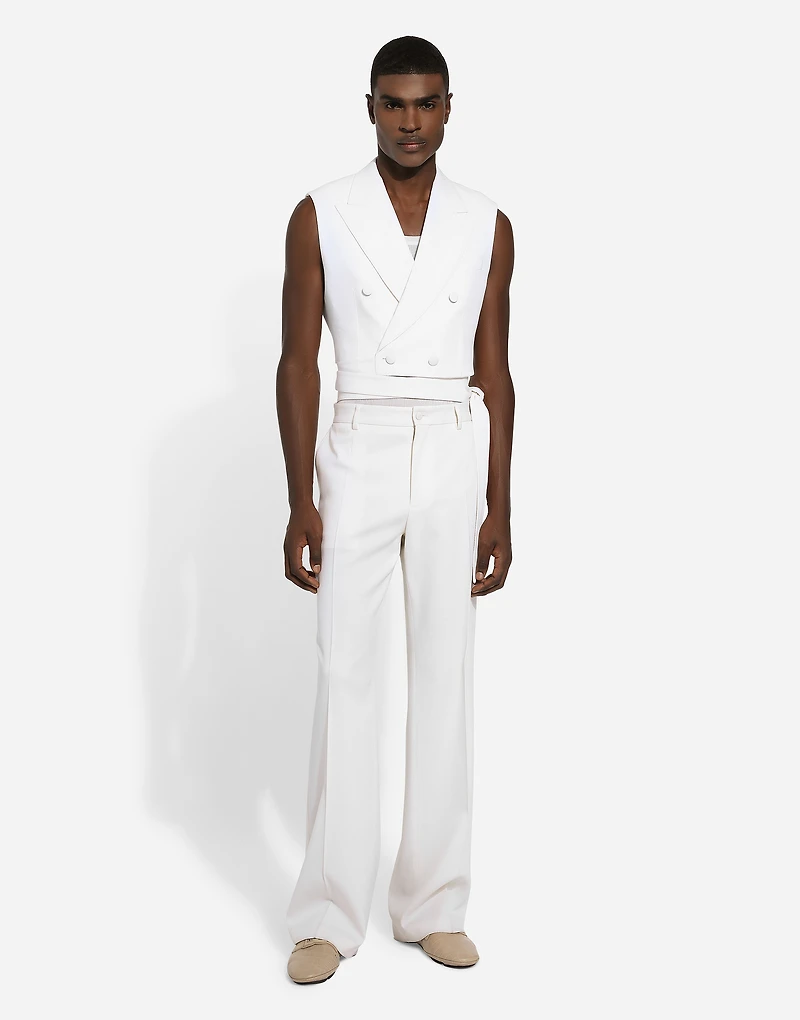 Belted cropped double-breasted wool waistcoat