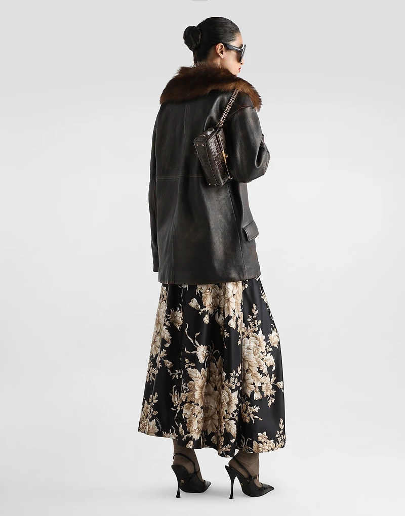 Rose-print midi skirt