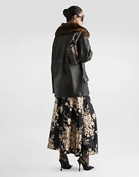 Rose-print midi skirt