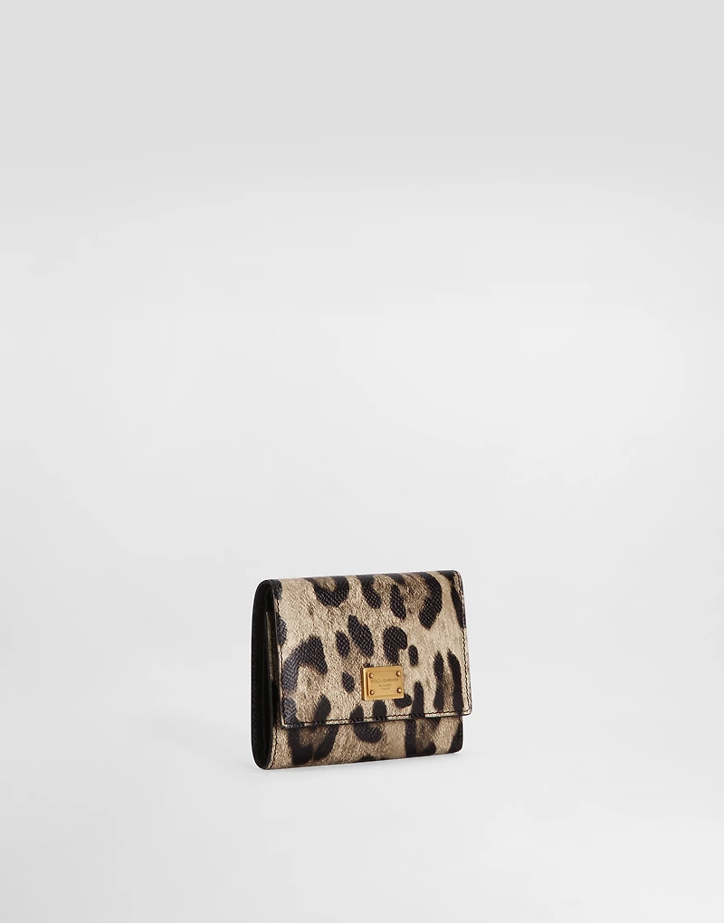Leopard-print wallet in dauphine calfskin