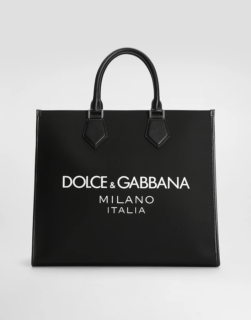Large nylon shopper with rubberized logo