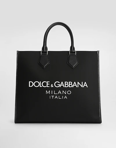 Large nylon shopper with rubberized logo