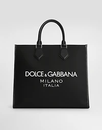Large nylon shopper with rubberized logo